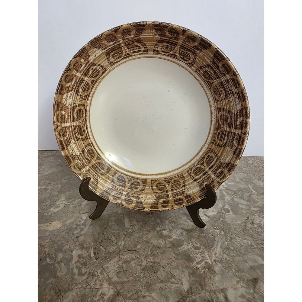 Vintage Mid Century Modern Ceramic Bowl Brown Geometric Pattern‎